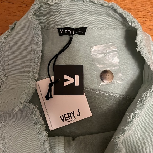 Very J Colorblock Sage Frayed Denim Button Mini Skirt Casual Womens Large - Picture 10 of 15